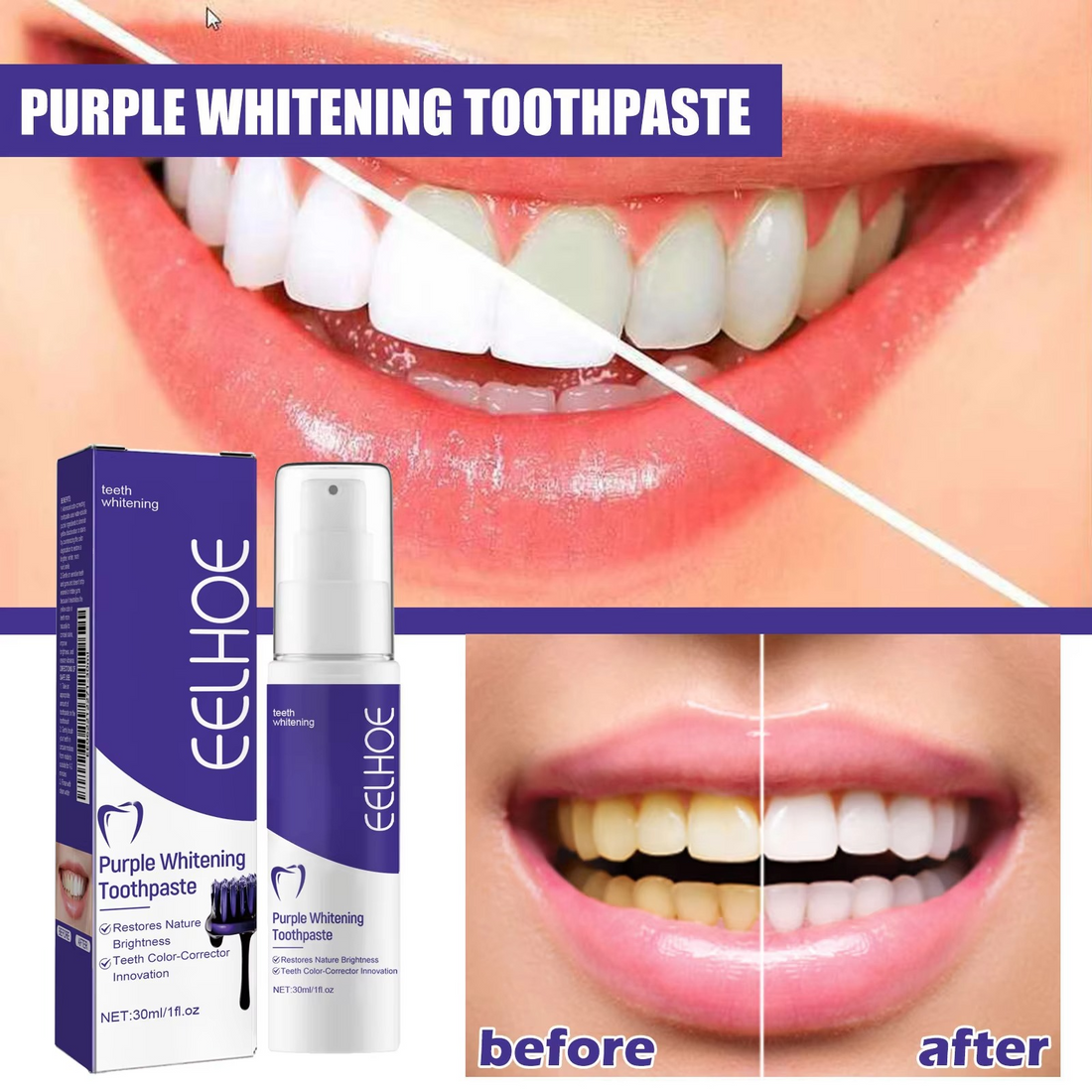 Purple Whitening Toothpaste/معجون أسنان بنفسجي لتبييض الأسنان
